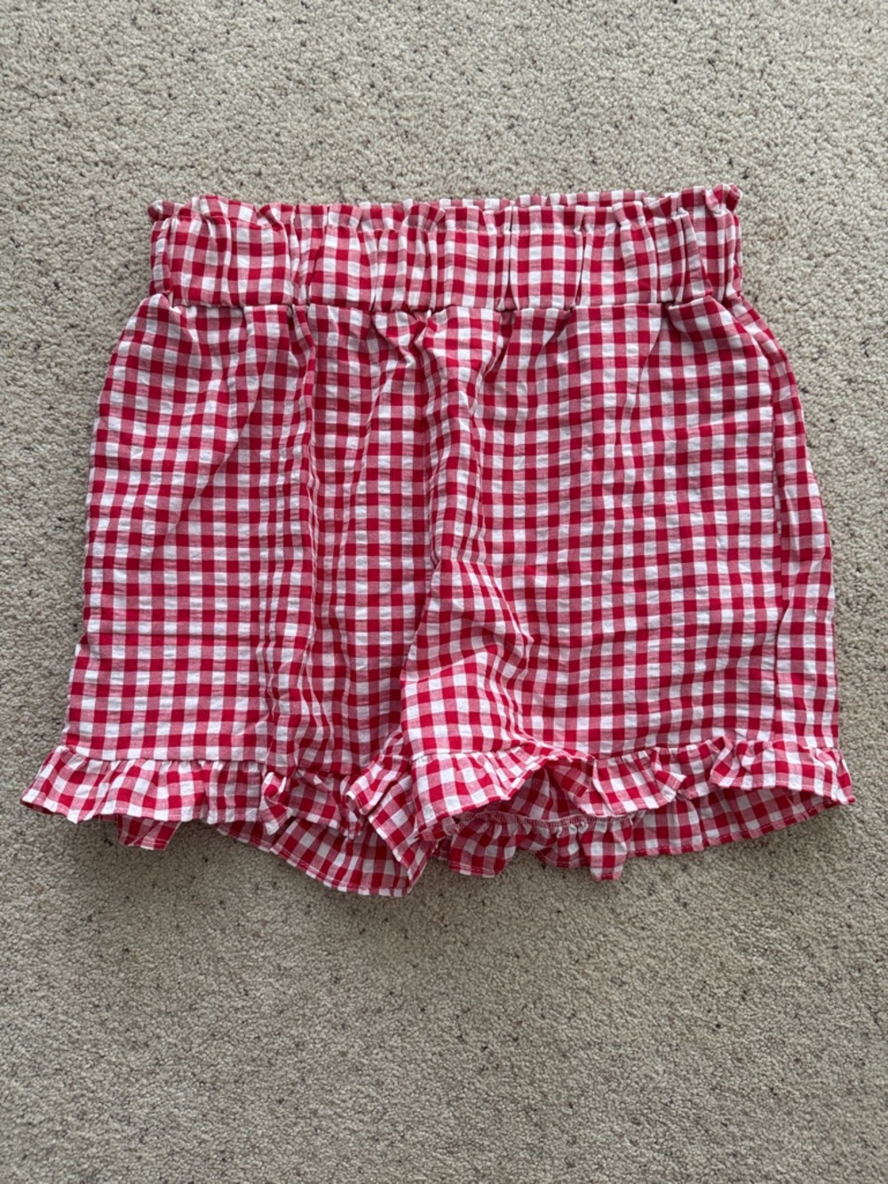 Red Gingham Ruffle Hem Women's Shorts